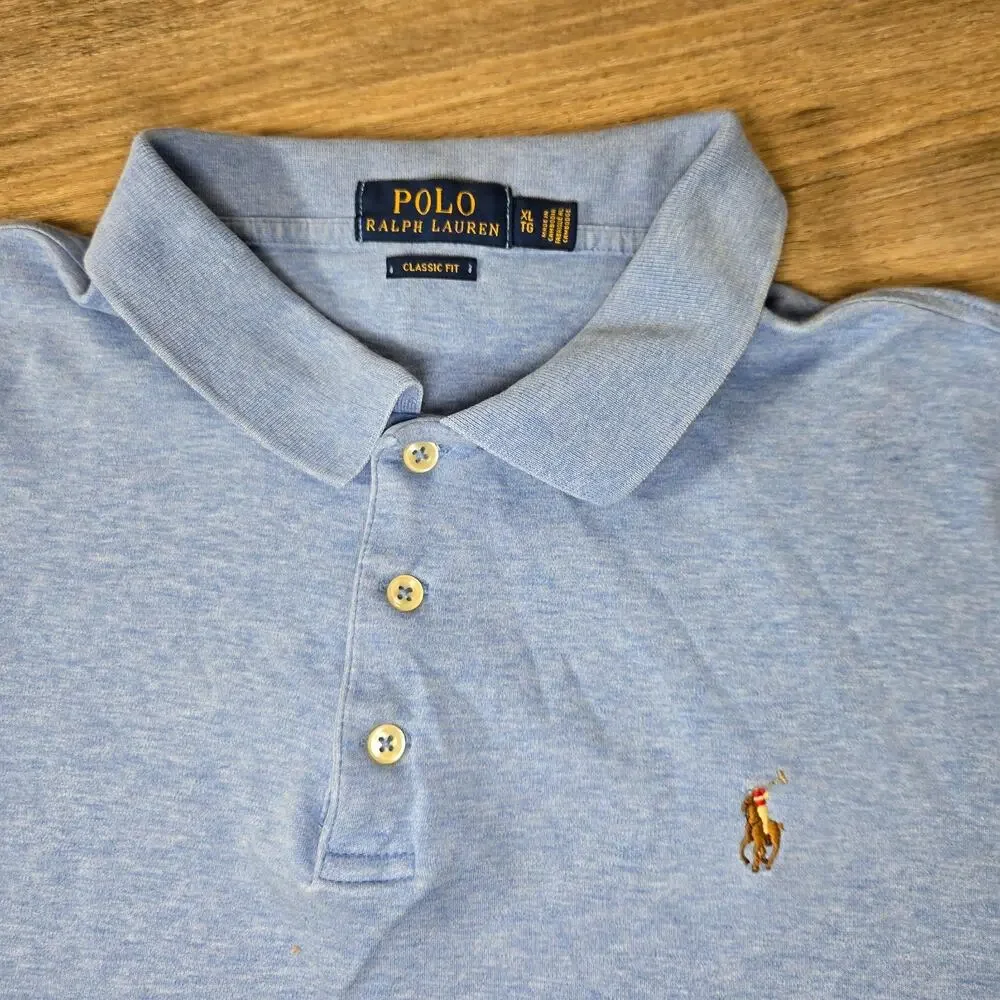 Polo Ralph Lauren Polo Shirt Mens XL Blue Flesh Pony Short Sleeve Preppy Ivy